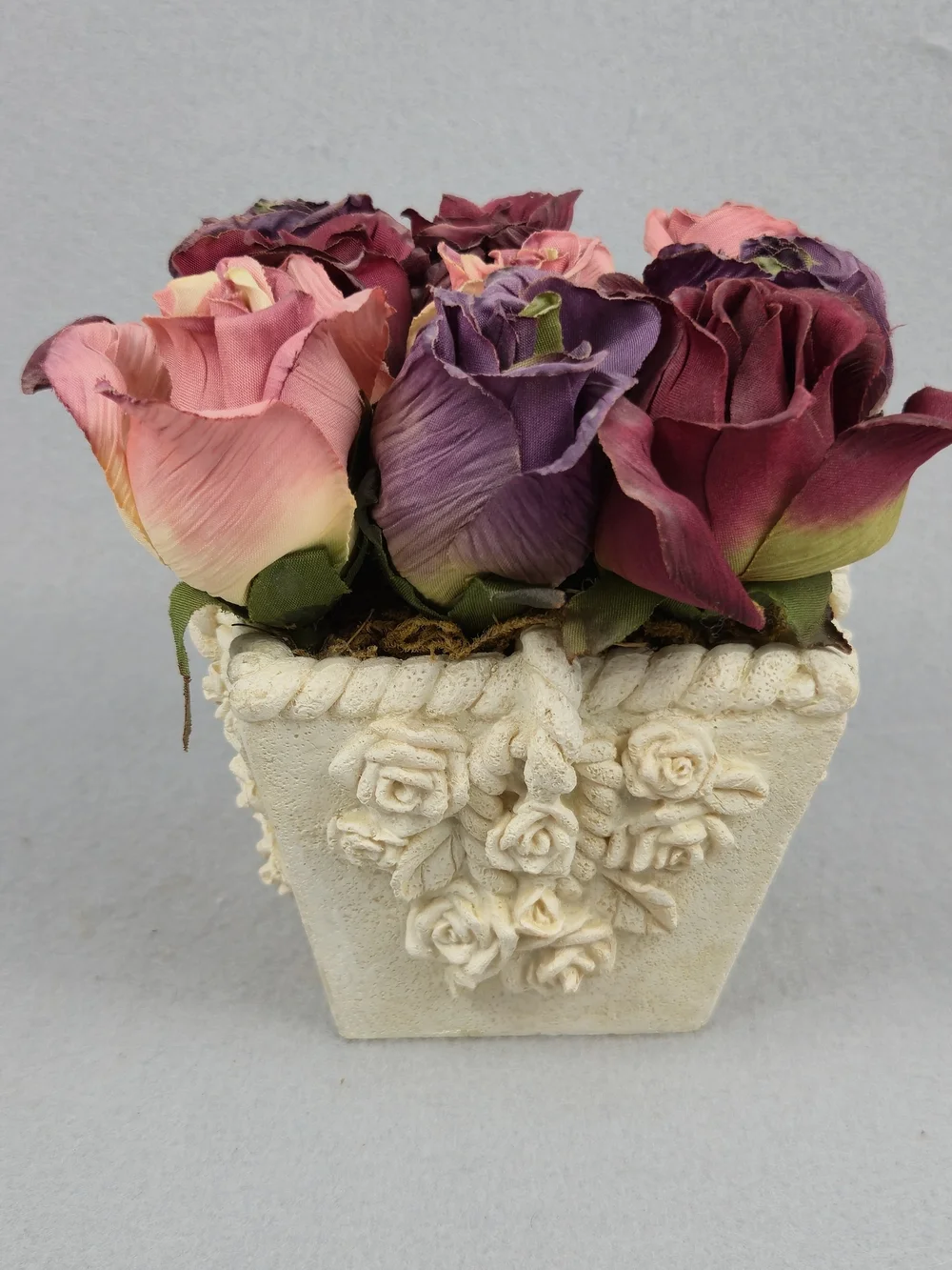 Vintage Hallmark Faux Fabric Rose Resin Planter